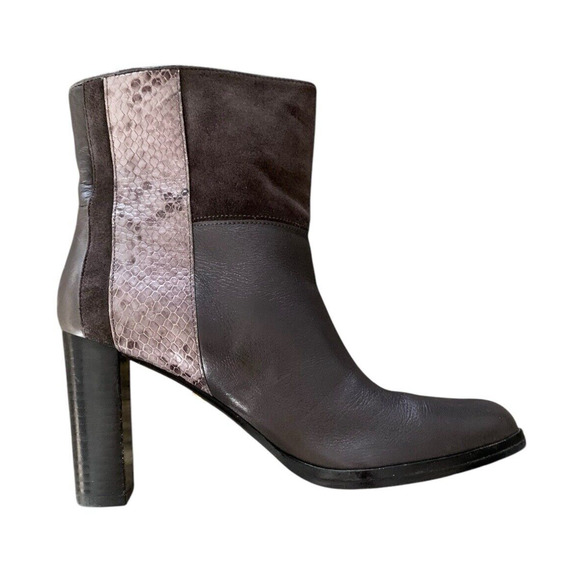 Diane Von Furstenberg Leather Booties Heels Gray Snakeskin Size 6 Womens - Picture 1 of 16